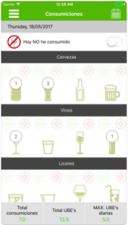 Sideal app for alcohol use Screenshot of the Sideal app showing options to input what alcohol has been consumed
