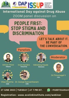 Panel Discussion on Social Stigma UN theme for June 26, People First... Panel Discussion by experts, 27 June 2023 at 7 PM (IST)